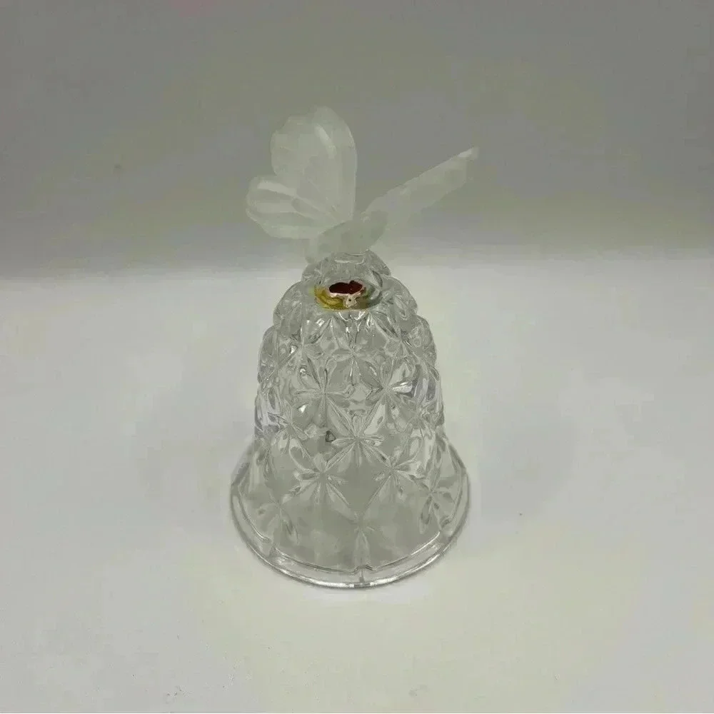 Vintage Crystal Butterfly Bell Hofbaur Germany Frosted 5” Etched